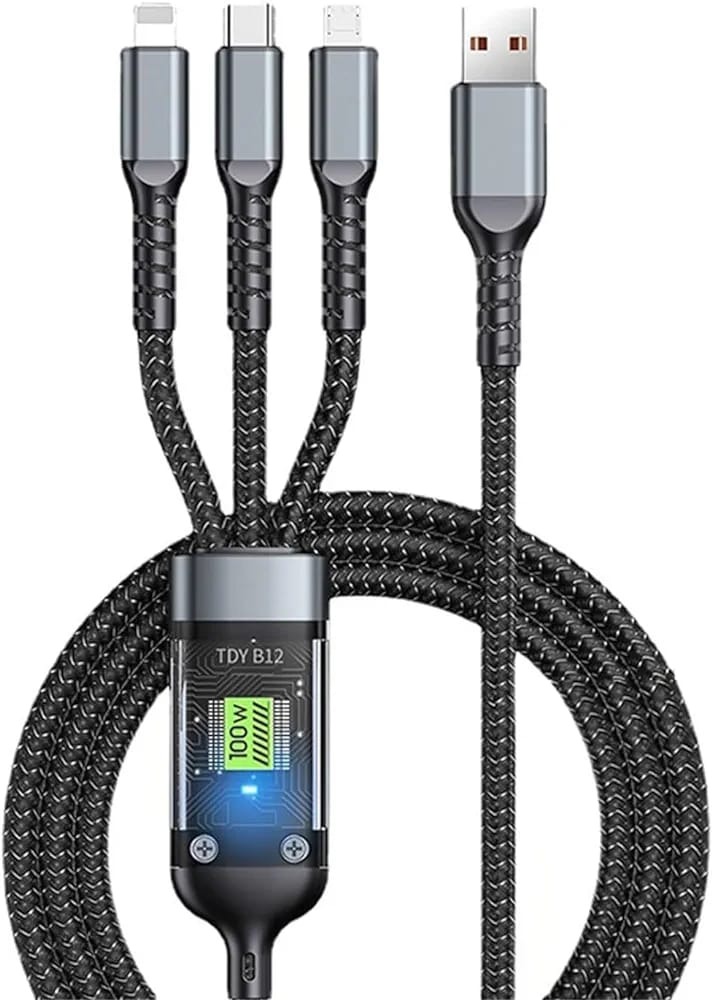 3 in 1 charging cable 100W fast charging with Type-C Lightning Micro USB connectors