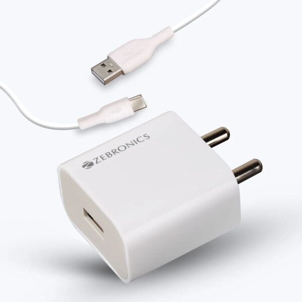 Zebronics MA203 Pro Charger 33W Fast Adapter with Type C Cable in White.